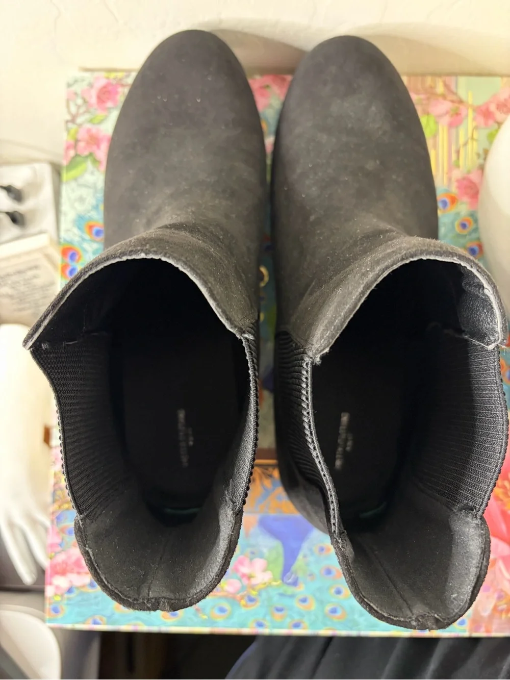 PrettyLittleThing Black Wide Fit Faux Suede Chunky Chelsea Boots - Size 10W
